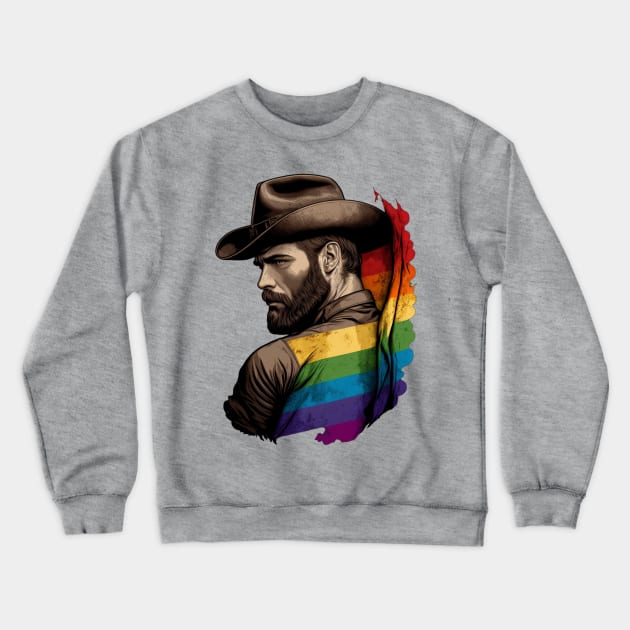 Cowboy LGBTQ pride flag Crewneck Sweatshirt by Buff Geeks Art